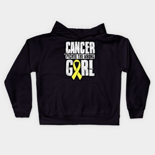 Cancer Picked The Wrong Girl Hydrocephalus Awareness Yellow Ribbon Warrior Hope Kids Hoodie